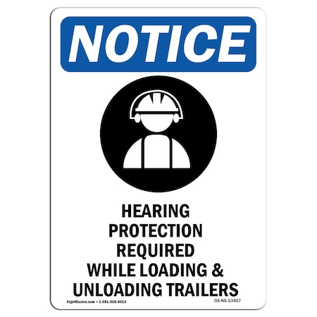 OSHA Notice Sign, Hearing Protection With Symbol, 24in X 18in Decal